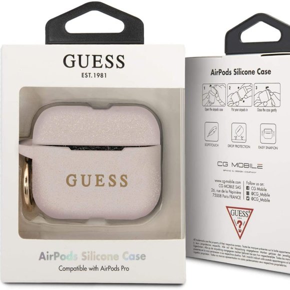 GUESS Pink Gold Glitter AirPod PRO Keychain Case - Picture 12 of 13